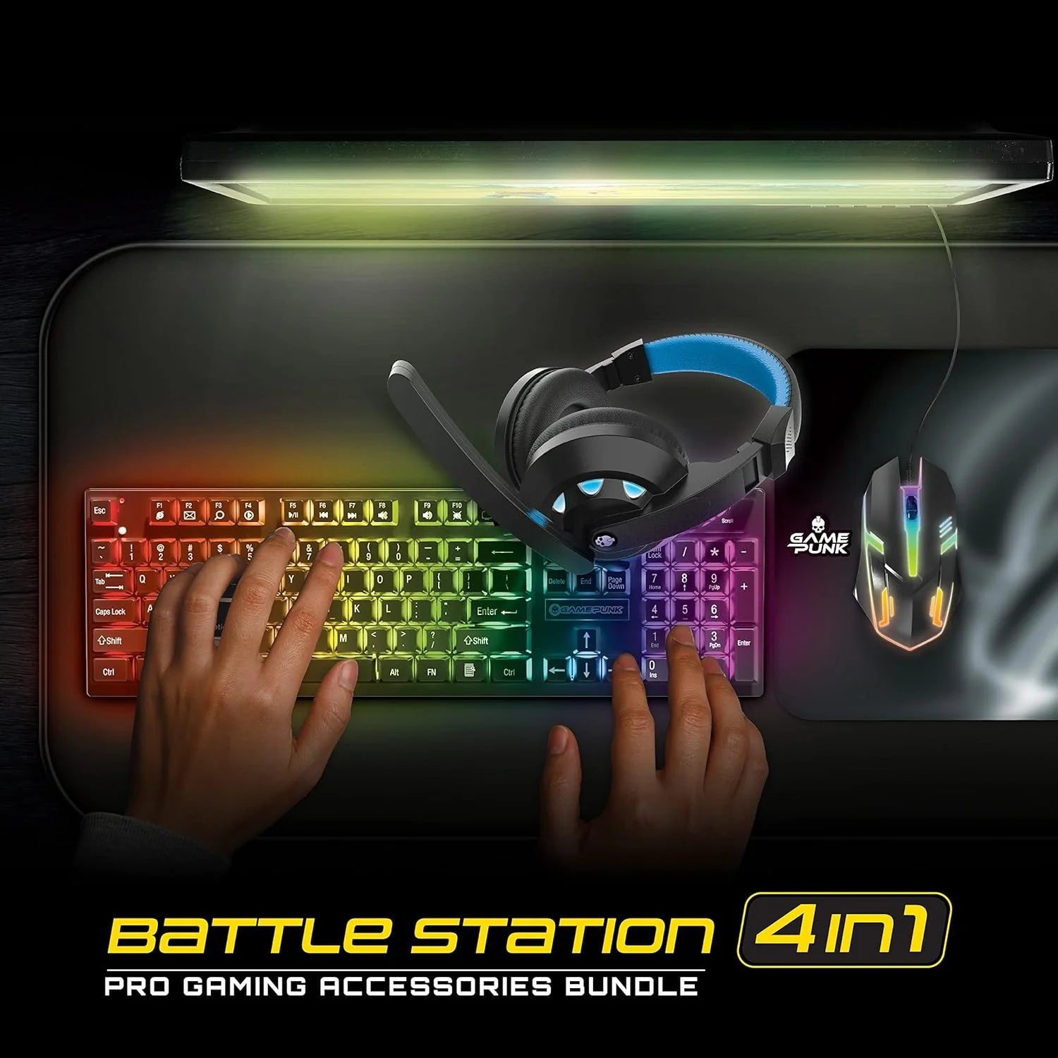 GAMEPUNK Professional 4-Piece Gaming PC Accessories Set: Mouse, Mousepad, Keyboard, and Headset