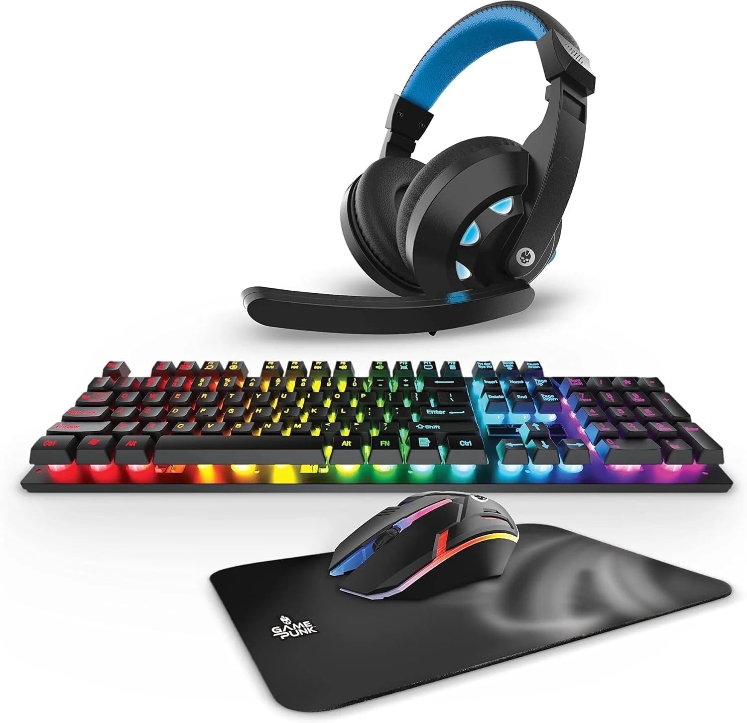 GAMEPUNK Professional 4-Piece Gaming PC Accessories Set: Mouse, Mousepad, Keyboard, and Headset